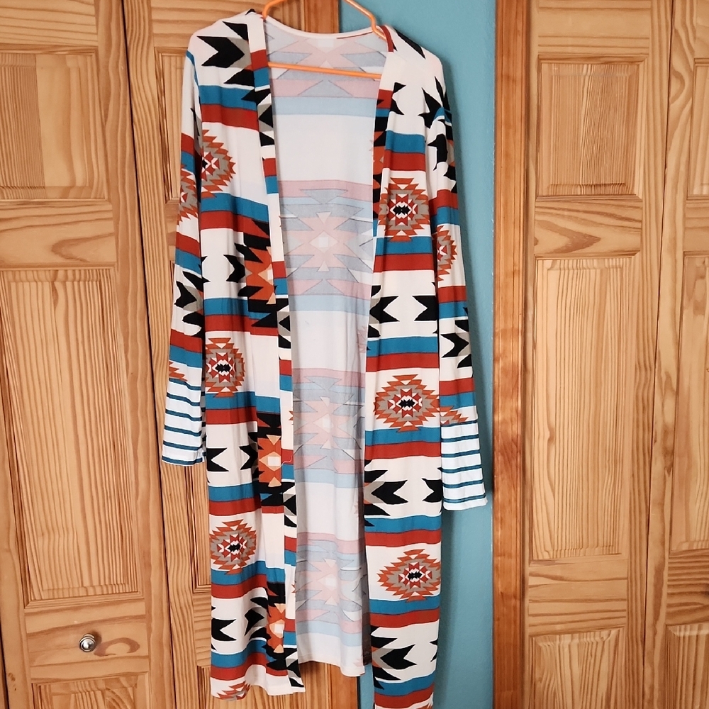 Colorful Geometric Patterned Cardigan